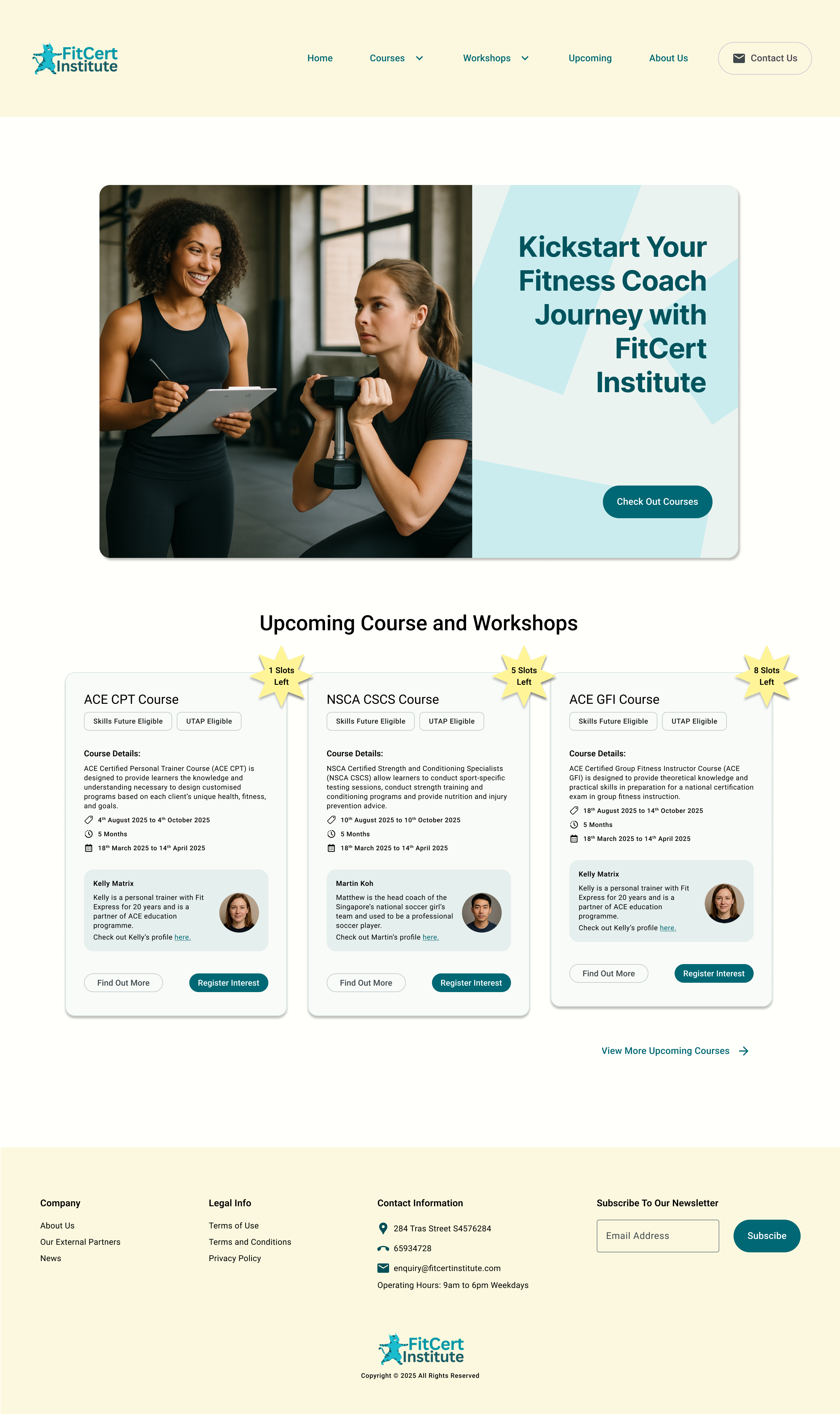 High-resolution redesign of the complete FitCert homepage showing its introduction and latest courses