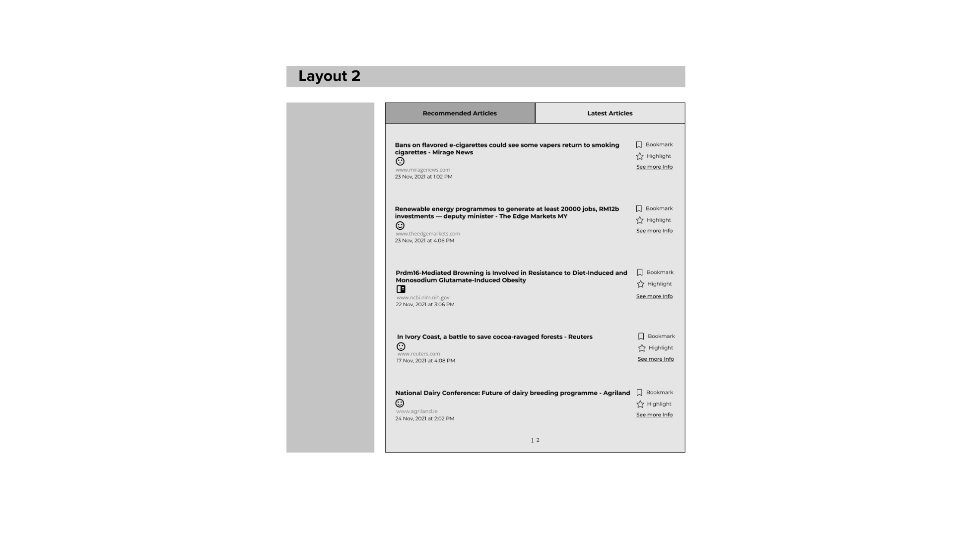 Media feed prototype Layout 2, preferred by participants